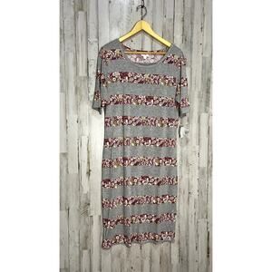 NWT LuLaRoe Julia Dress 2XL Gray Floral Striped‎ Knee Length Casual